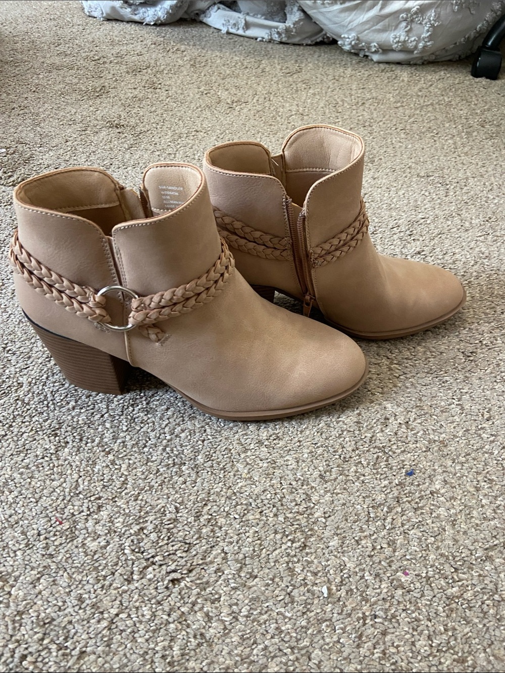Sugar Taupe Braided Strap Ankle Booties
